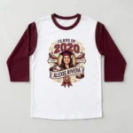 DTG printed 3/4 sleeve graduation shirt front.