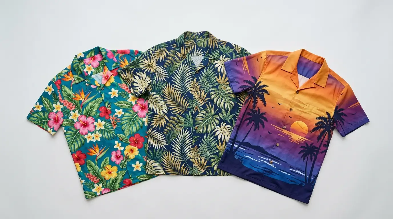 Floral palm trees sunset custom hawaiian shirts.
