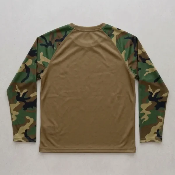 Full raglan sleeve blank camo t-shirt back.
