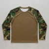 Full raglan sleeve blank camo t-shirt front.
