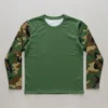 Full set-in sleeve blank camo t-shirt front.