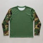 Full set-in sleeve blank camo t-shirt front.