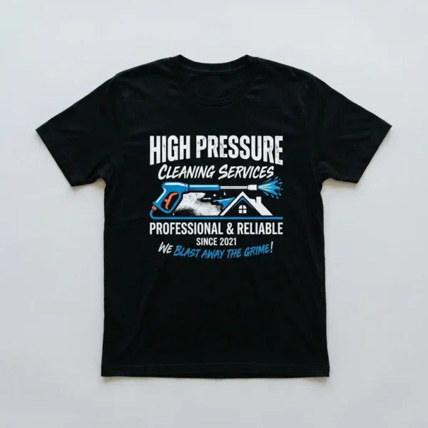 Heat transfer vinyl pressure washing shirt.