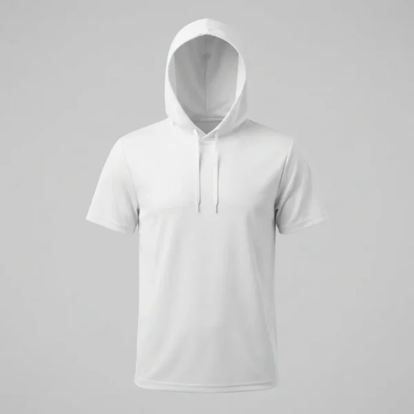 Hooded white sublimation blank shirt.