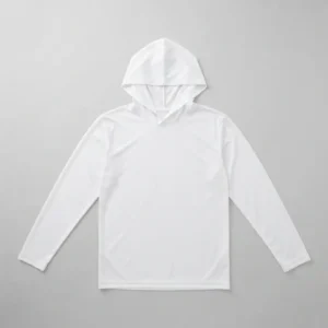 Long sleeve hooded sublimation blank shirt front.