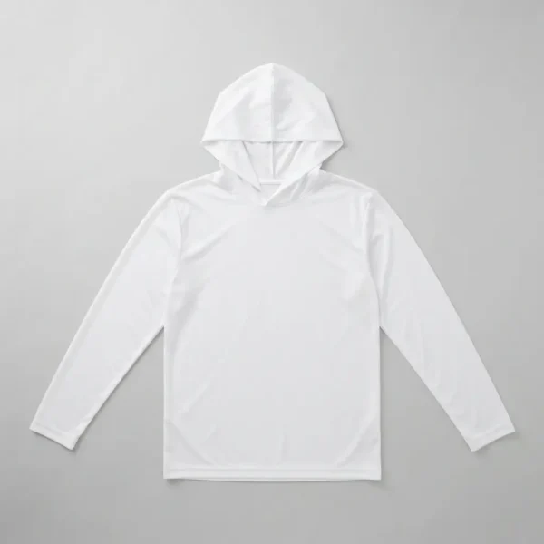 Long sleeve hooded sublimation blank shirt front.