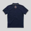 Navy embroidered rhinestone polo shirt back.