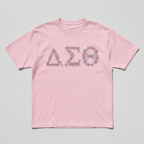 Pastel pink sorority t-shirt front.