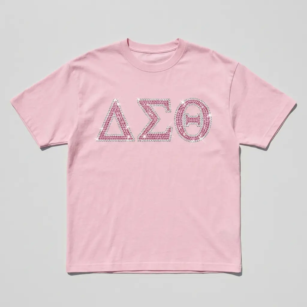 Pastel pink sorority t-shirt front.