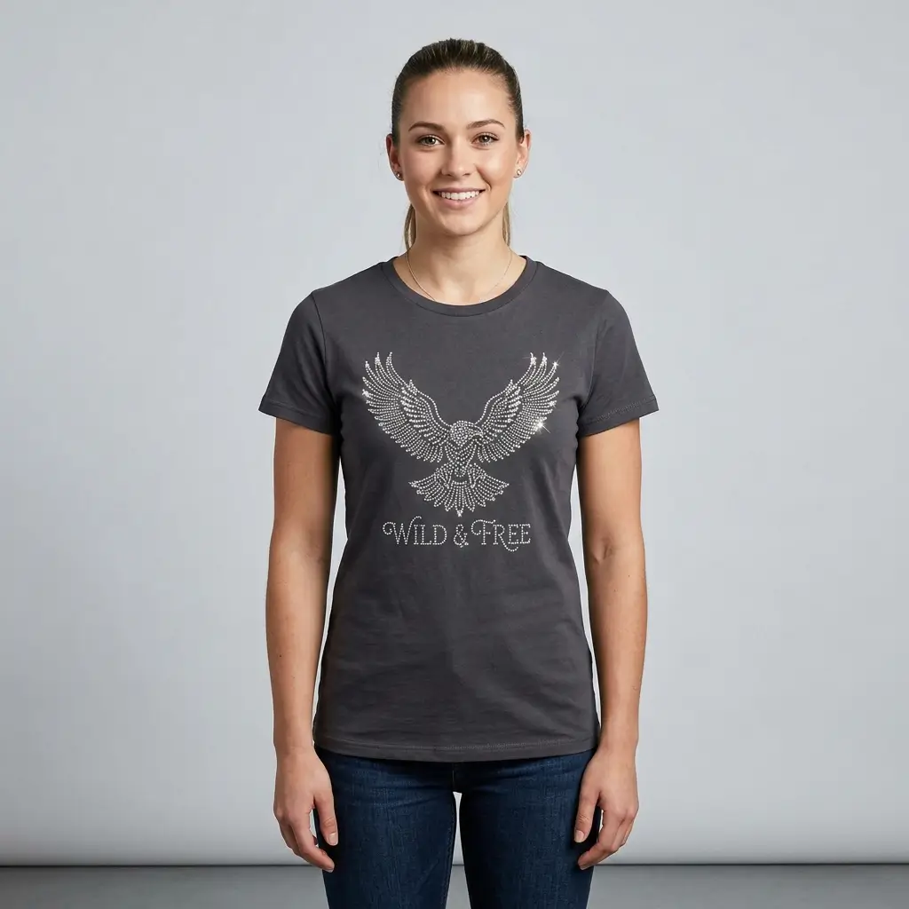Regular fit custom rhinestone t-shirt.