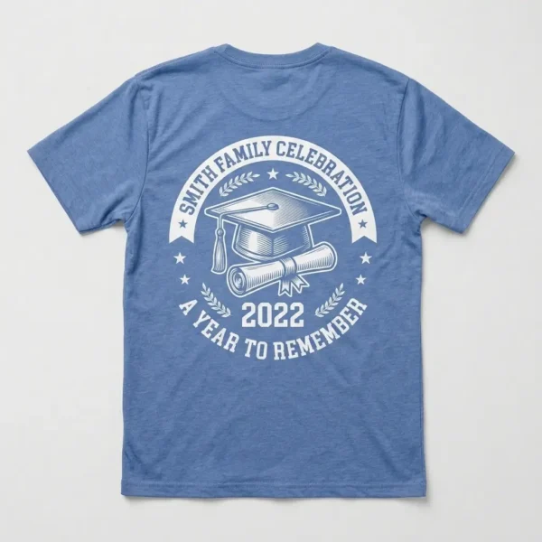 Screen printed family graduation t-shirt back.