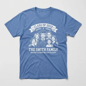 Screen printed family graduation t-shirt front.