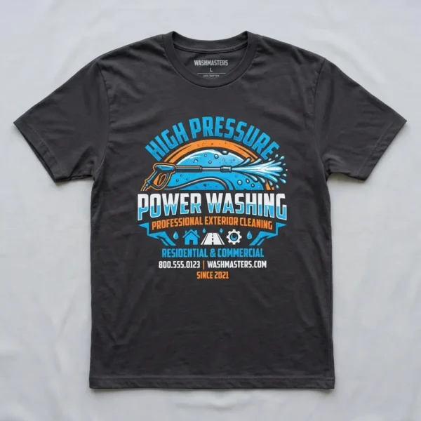 Screen printed pressure washing shirt.