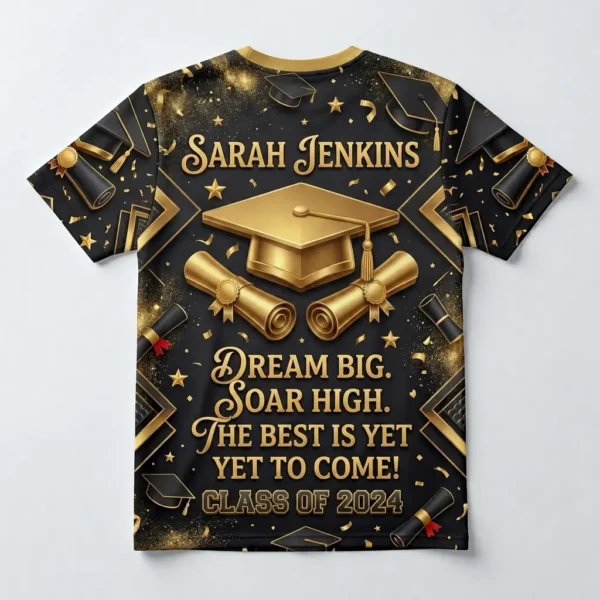 Sublimated 3d graduation t-shirt back.