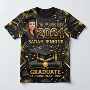 Sublimated 3d graduation t-shirt front.