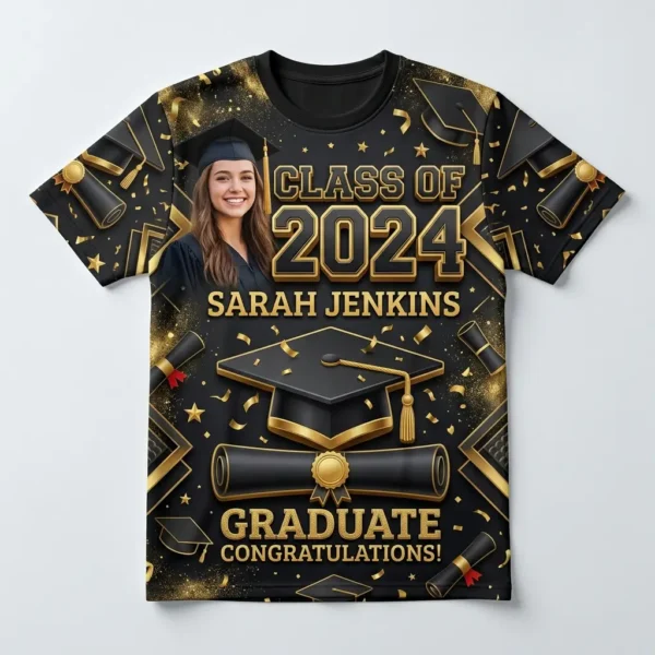 Sublimated 3d graduation t-shirt front.