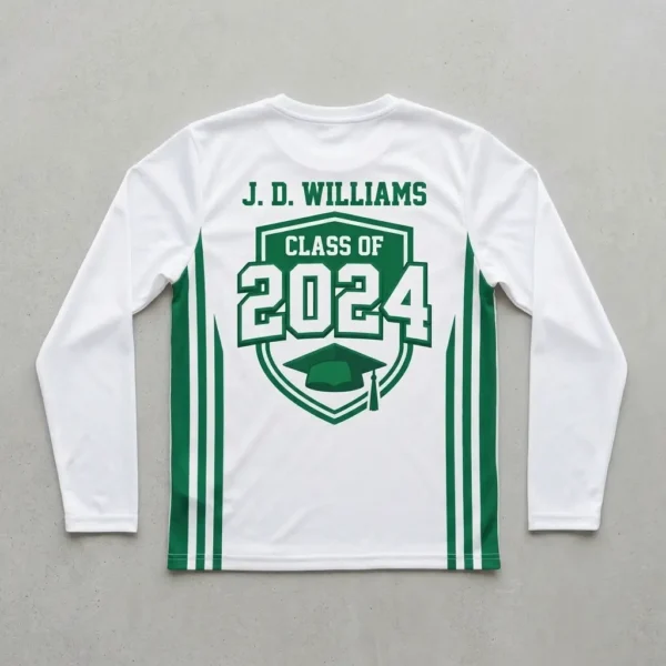 Sublimated full sleeves graduation shirt back.