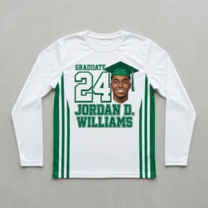 Sublimated full sleeves graduation shirt front.
