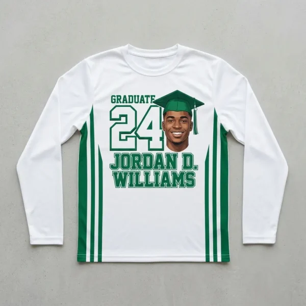 Sublimated full sleeves graduation shirt front.