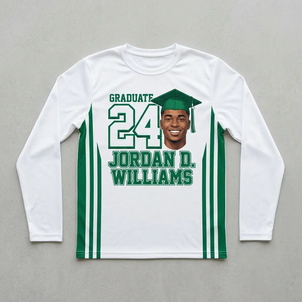 Sublimated full sleeves graduation shirt front.