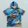 Sublimated hooded pressure washing shirt front.