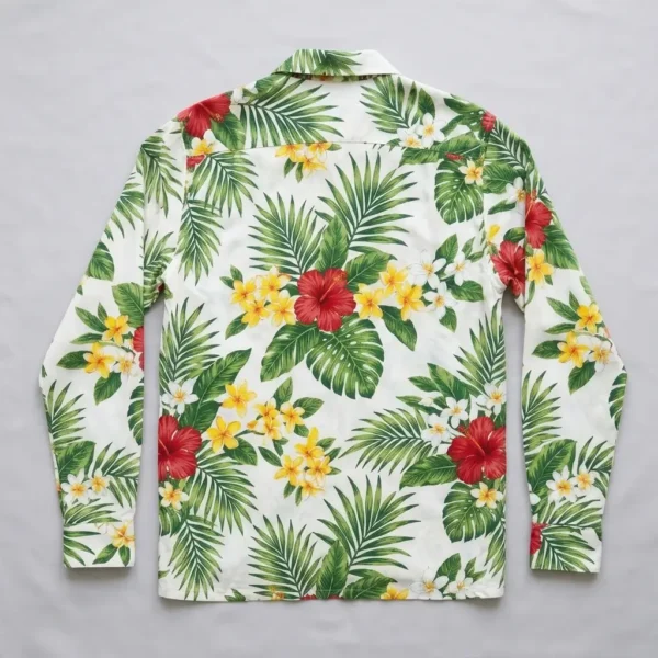 Sublimated long sleeve aloha shirt back.