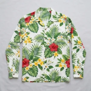 Sublimated long sleeve aloha shirt front.