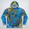 Sublimated long sleeve hooded pressure washing shirt back.