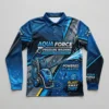 Sublimated long sleeve polo pressure washing shirt front.
