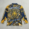 Sublimated long sleeves graduation polo shirt back.