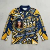 Sublimated long sleeves graduation polo shirt front.