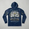 Sublimated long sleeves hooded graduation shirt back.