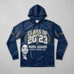 Sublimated long sleeves hooded graduation shirt front.