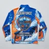 Sublimated long sleeves zip neck pressure washing shirt back.