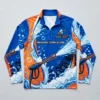 Sublimated long sleeves zip neck pressure washing shirt front.