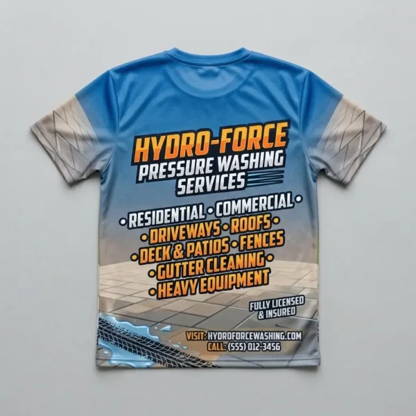 Sublimated pressure washing shirt back.