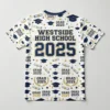 Sublimated varsity graduation shirt back.