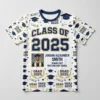 Sublimated varsity graduation shirt front.