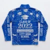 Sublimated zip neck full sleeves graduation shirt back.