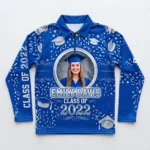 Sublimated zip neck full sleeves graduation shirt front.
