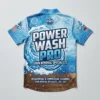 Sublimated zip neck pressure washing shirt back.