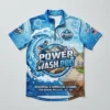 Sublimated zip neck pressure washing shirt front.