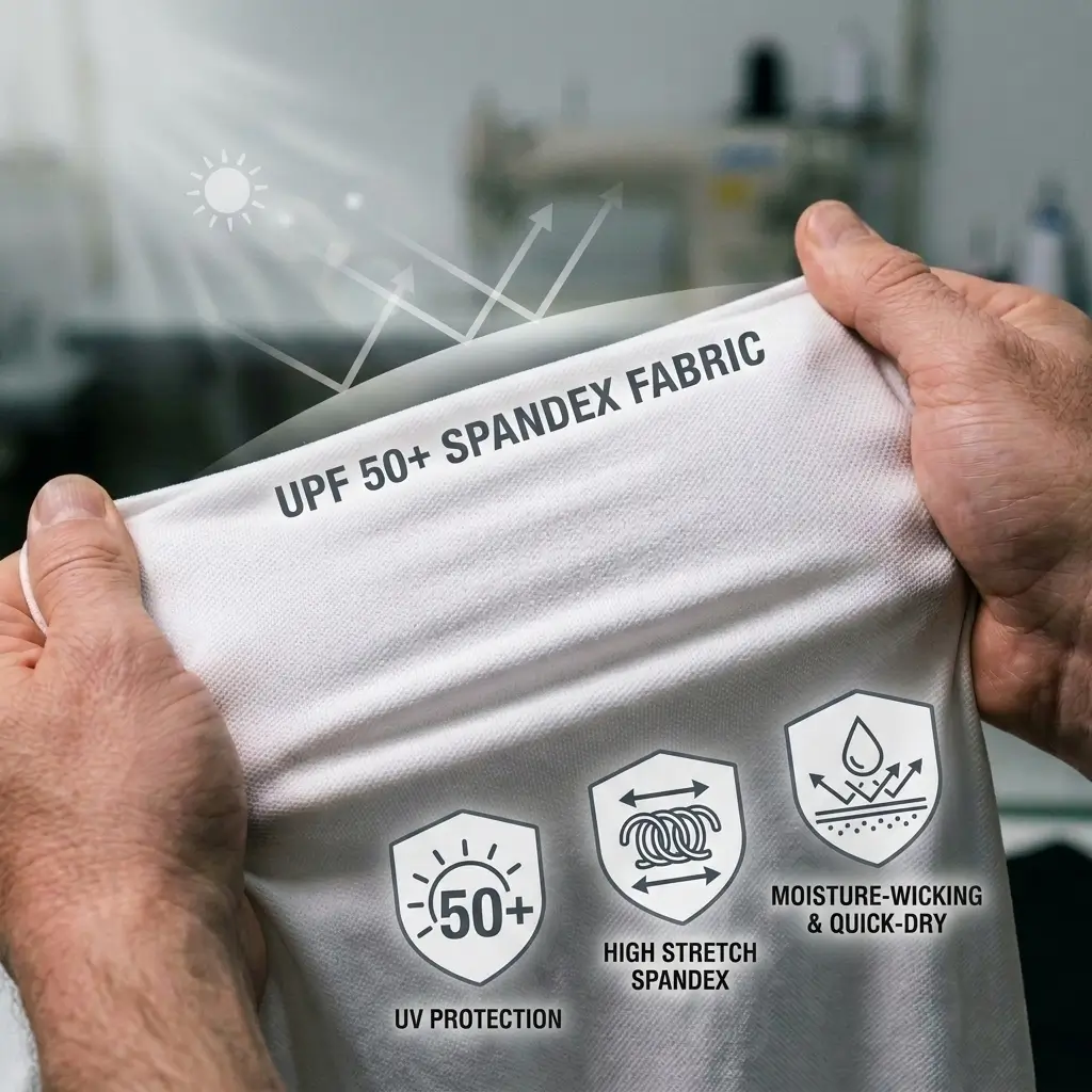 UPF 50+ polyester spandex fabric.