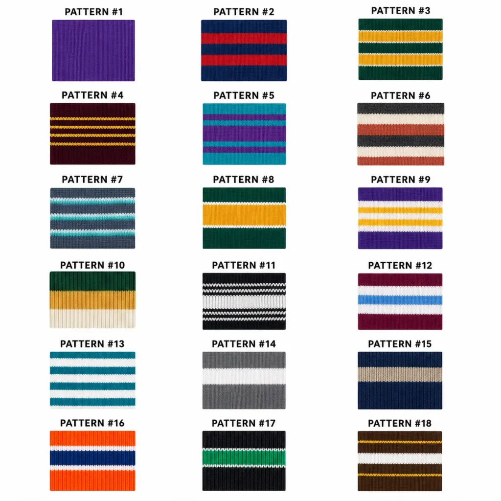 18 Knitted ribbed stripe patterns.