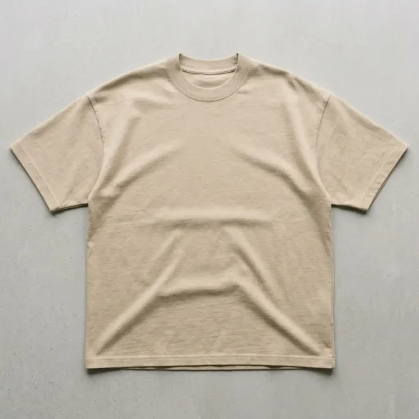 Beige heavyweight oversized t-shirt front.