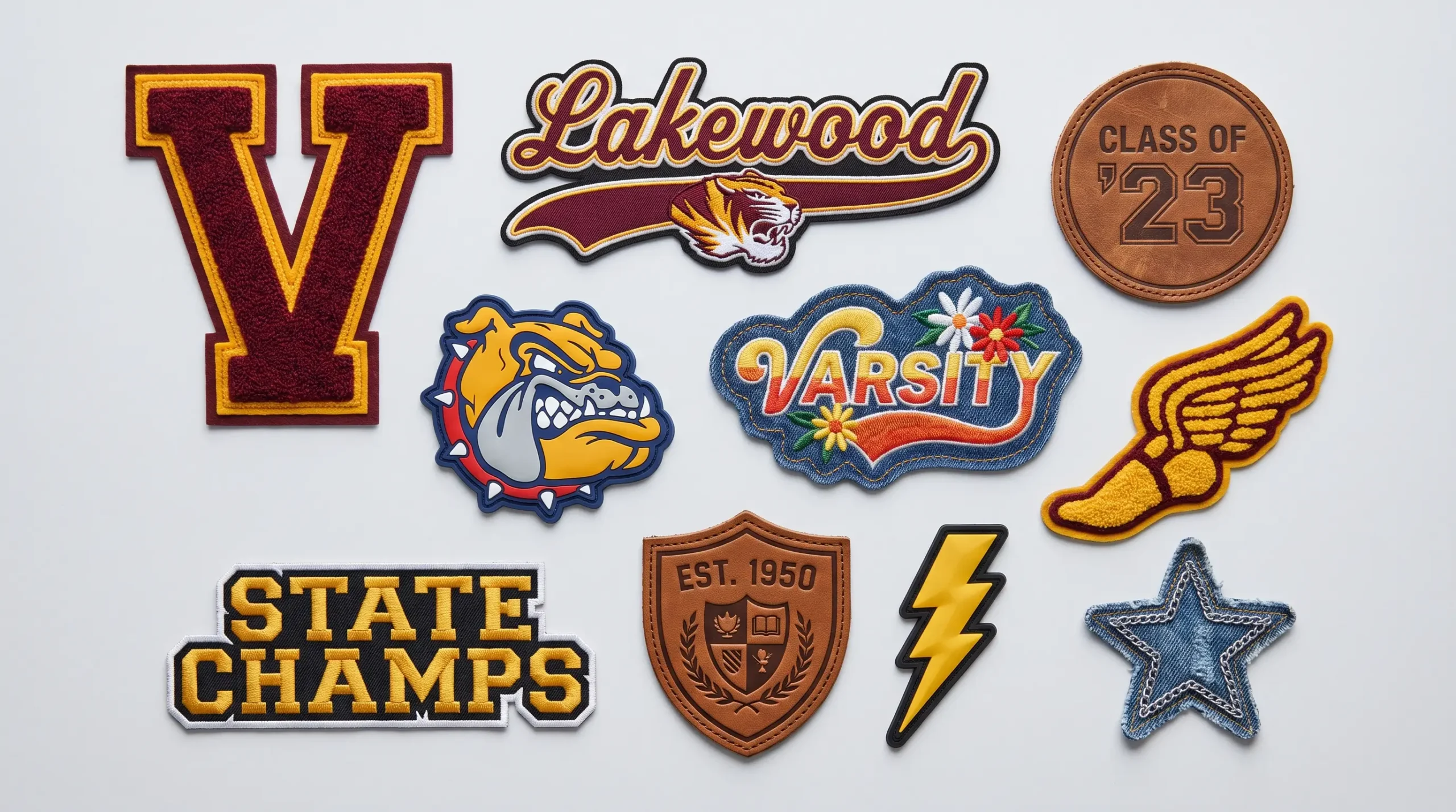 Custom letterman jacket patches collection.