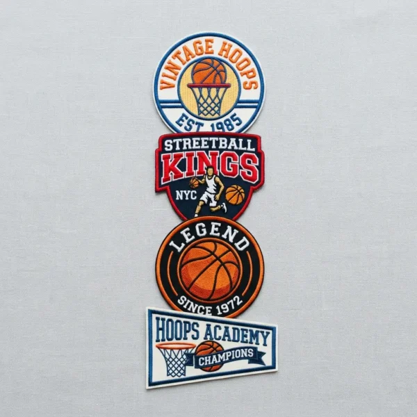 Embroidered basketball patches.