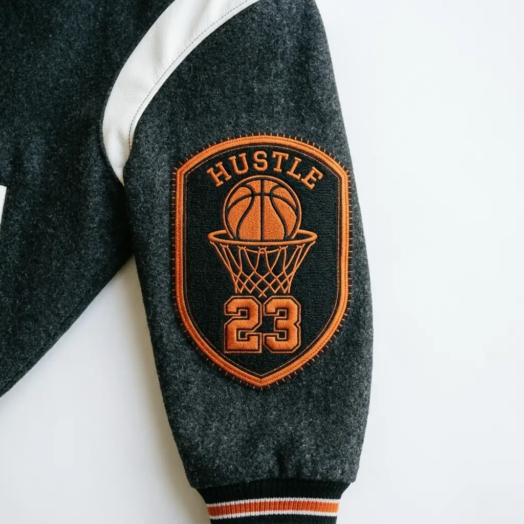 Embroidered basketball varsity patch.