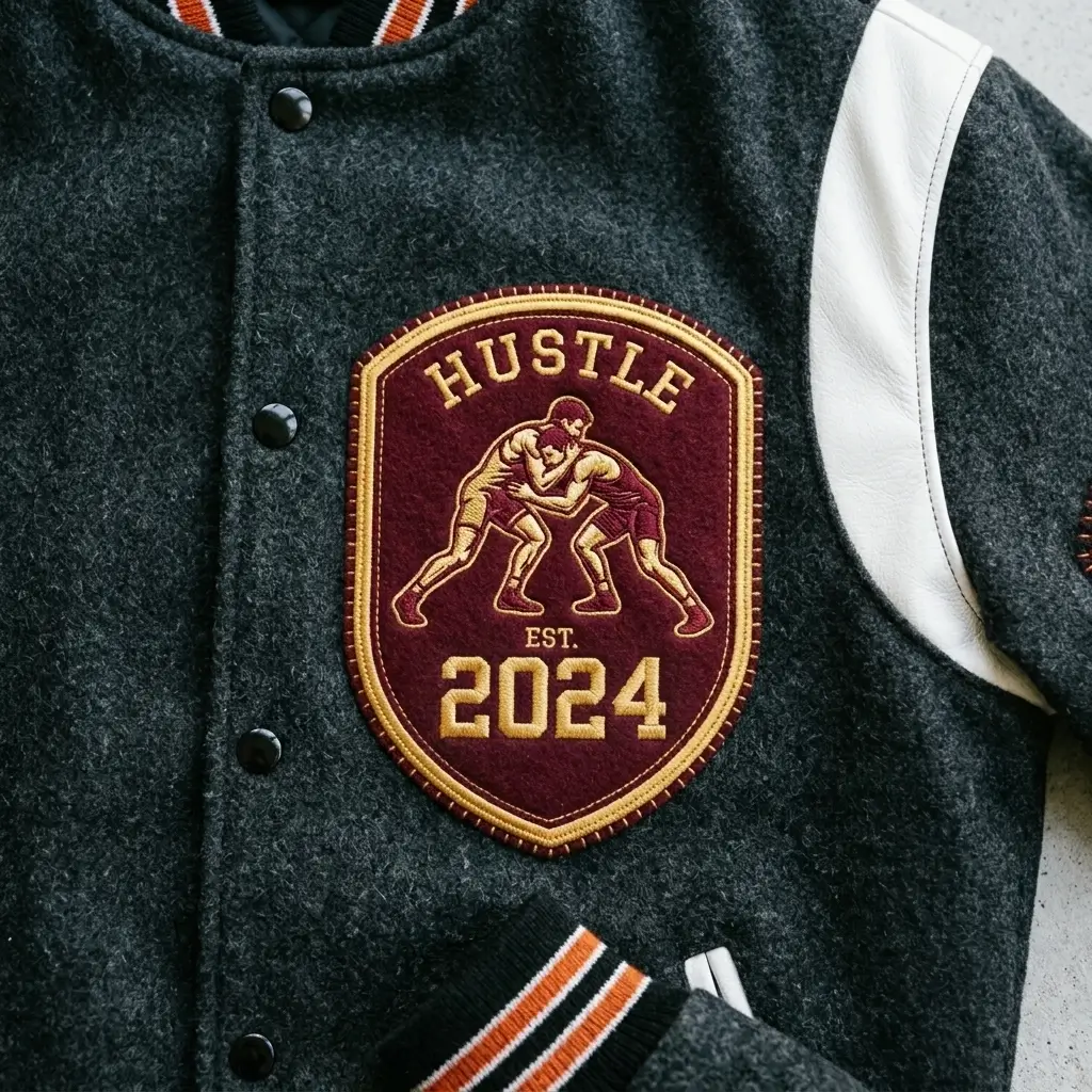 Embroidered wrestling varsity patch.