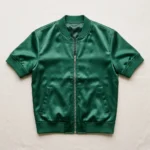 Green short sleeve satin bomber jacket.
